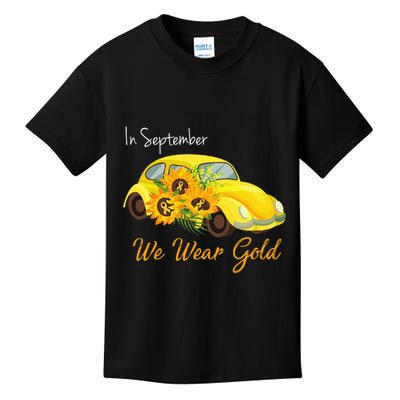 In September We Wear Gold Sunflower Vintage Car Kids T-Shirt