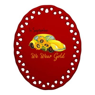 In September We Wear Gold Sunflower Vintage Car Ceramic Oval Ornament