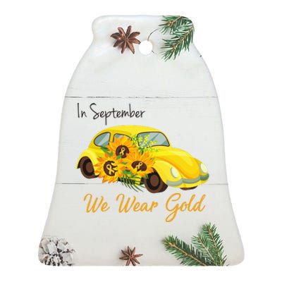 In September We Wear Gold Sunflower Vintage Car Ceramic Bell Ornament