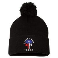 I Stand With Texas Flag Usa State Of Texas Pom Pom 12in Knit Beanie
