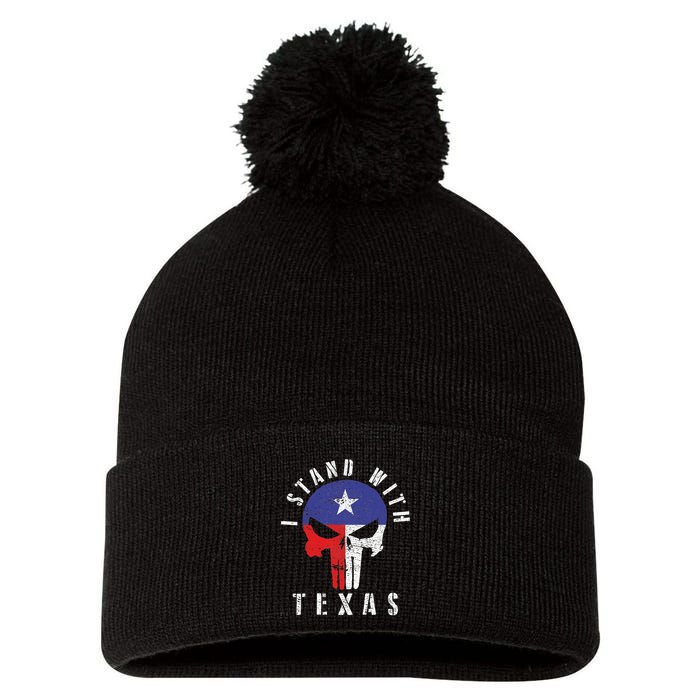 I Stand With Texas Flag Usa State Of Texas Pom Pom 12in Knit Beanie