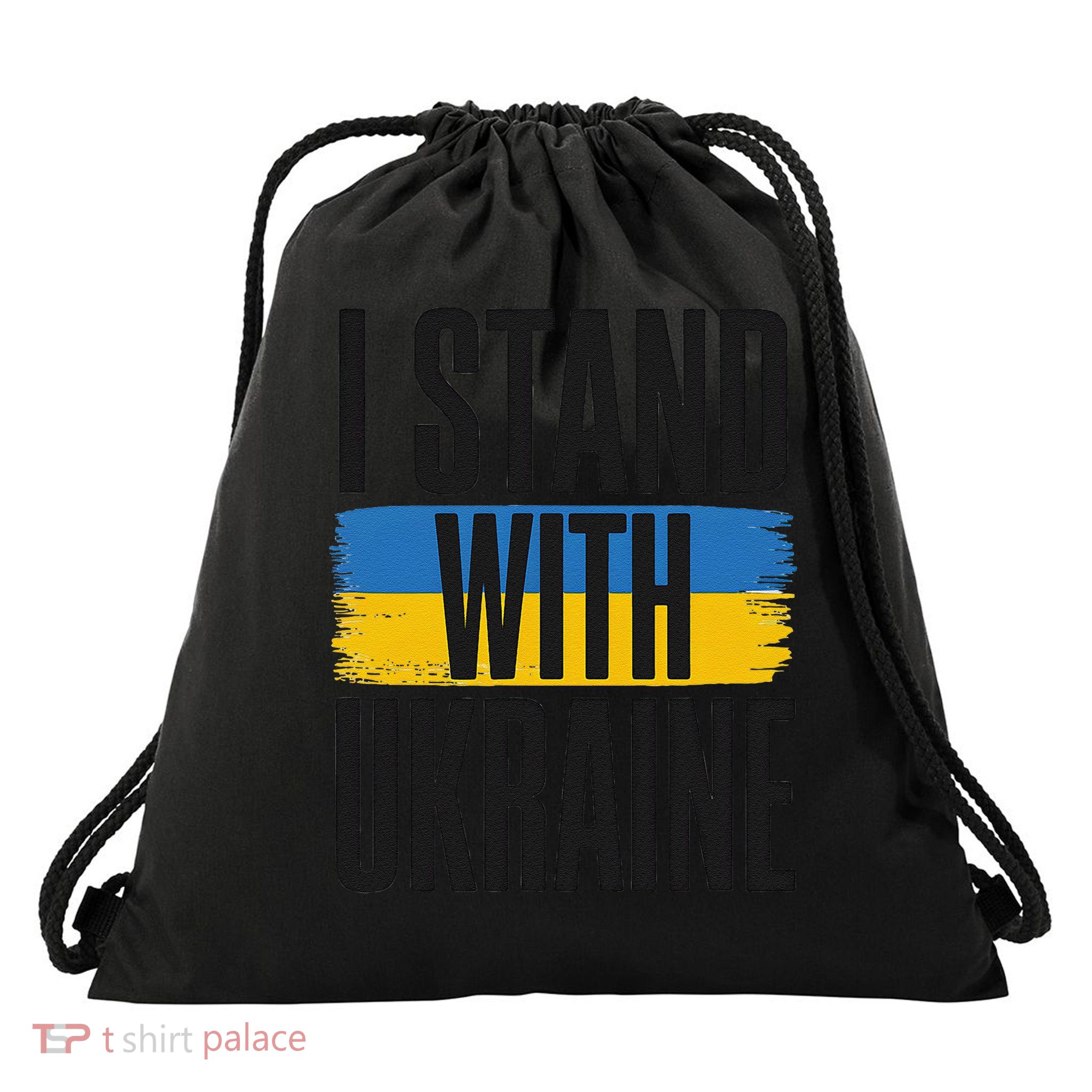 I Stand With Ukraine Bold Ukrainian Flag Support Gift Drawstring Bag