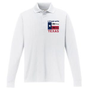 I Stand With Texas Performance Long Sleeve Polo