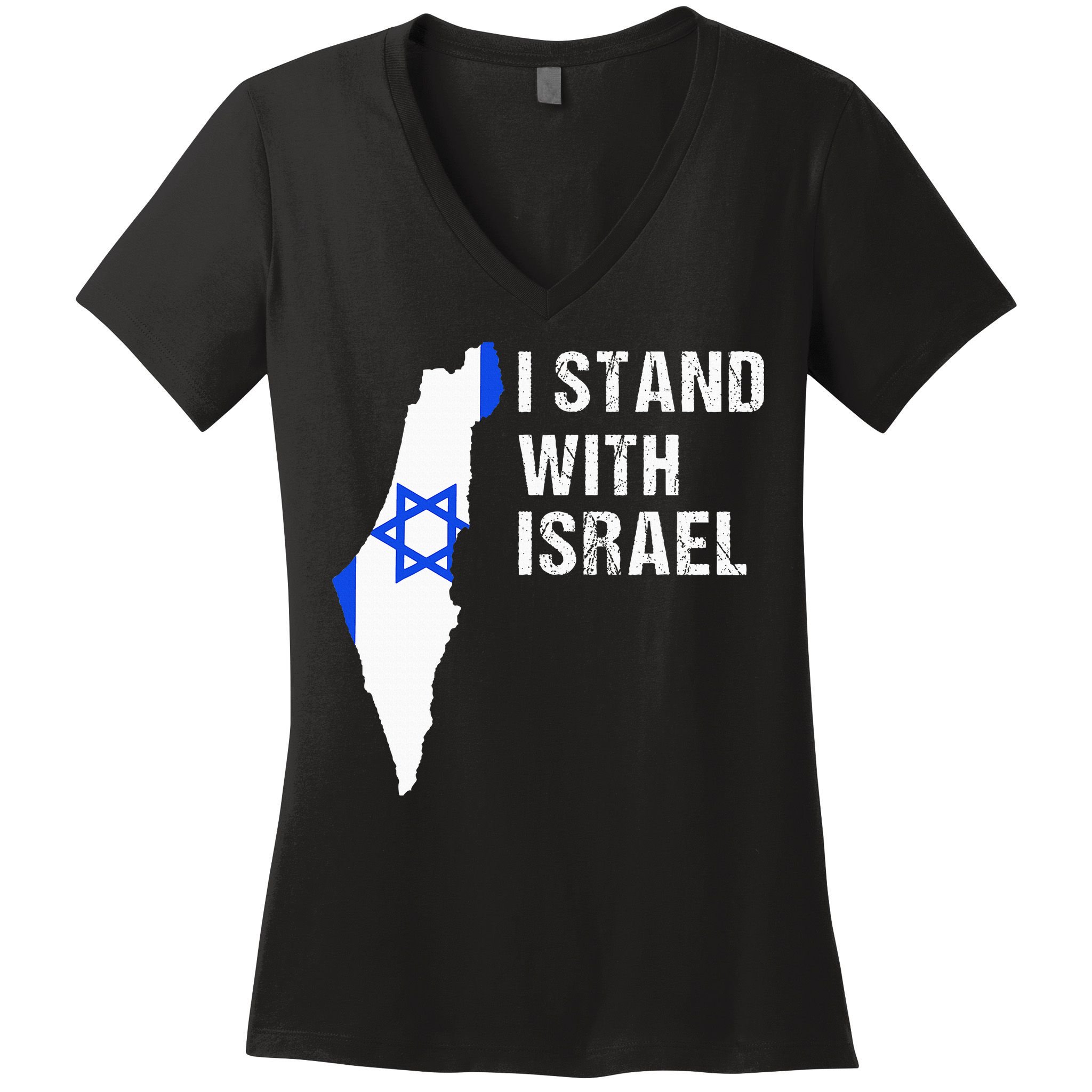 I Stand With Israel Jewish Gifts Heritage Israeli Flag Women's V-Neck T-Shirt