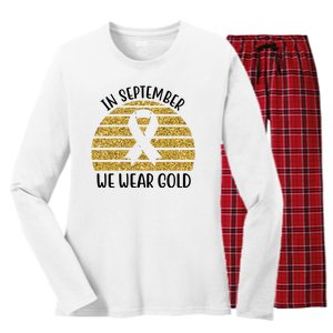 In September We Wear Gold Childhood Cancer Ribbon Women's Long Sleeve Flannel Pajama Set 