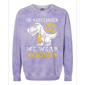 In September We Wear Gold Trex Childhood Cancer Awareness Colorblast Crewneck Sweatshirt