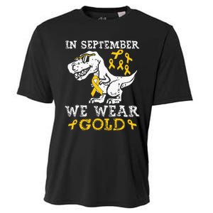 In September We Wear Gold Trex Childhood Cancer Awareness Cooling Performance Crew T-Shirt