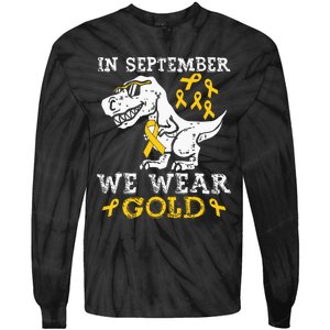 In September We Wear Gold Trex Childhood Cancer Awareness Tie-Dye Long Sleeve Shirt