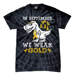 In September We Wear Gold Trex Childhood Cancer Awareness Tie-Dye T-Shirt