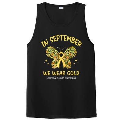 In September We Wear Gold Childhood Cancer Butterfly Gold Ribbon PosiCharge Competitor Tank