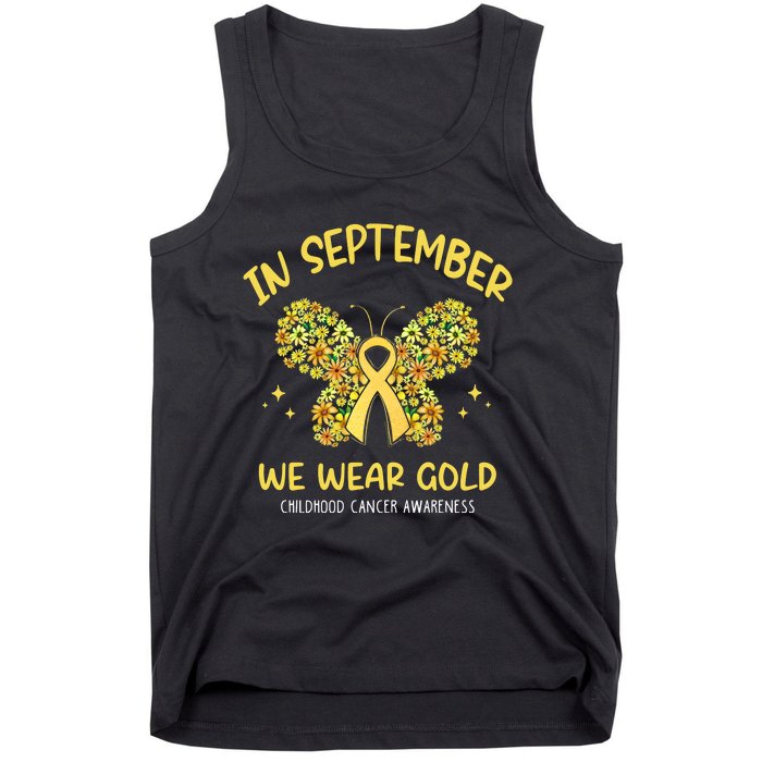 In September We Wear Gold Childhood Cancer Butterfly Gold Ribbon Tank Top