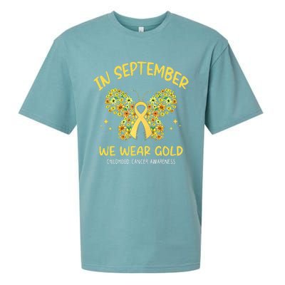 In September We Wear Gold Childhood Cancer Butterfly Gold Ribbon Sueded Cloud Jersey T-Shirt