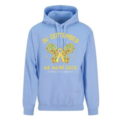 In September We Wear Gold Childhood Cancer Butterfly Gold Ribbon Unisex Surf Hoodie