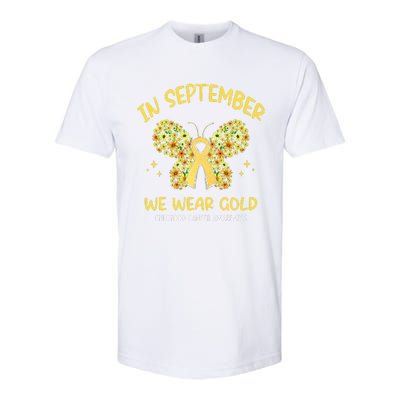 In September We Wear Gold Childhood Cancer Butterfly Gold Ribbon Softstyle CVC T-Shirt