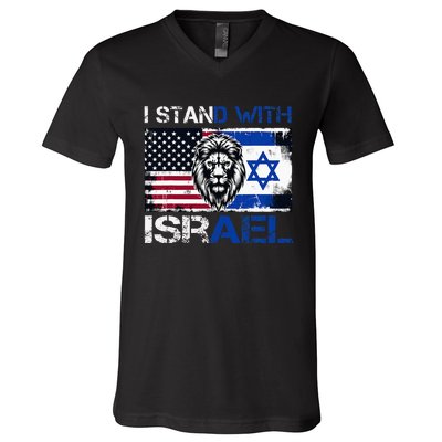 I Stand With Israel US Support Lion Love Israeli Brotherhood V-Neck T-Shirt