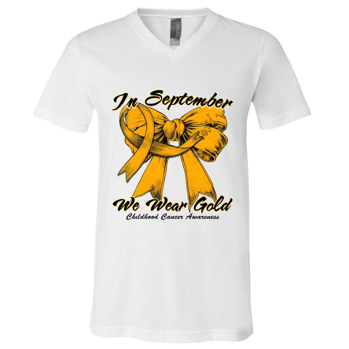 In September We Wear Gold For Childhood Cancer Awareness V-Neck T-Shirt