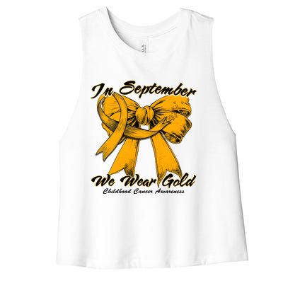 In September We Wear Gold For Childhood Cancer Awareness Women's Racerback Cropped Tank