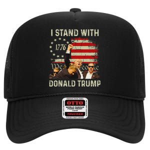 I Stand With Trump 2024 Strong Support High Crown Mesh Back Trucker Hat