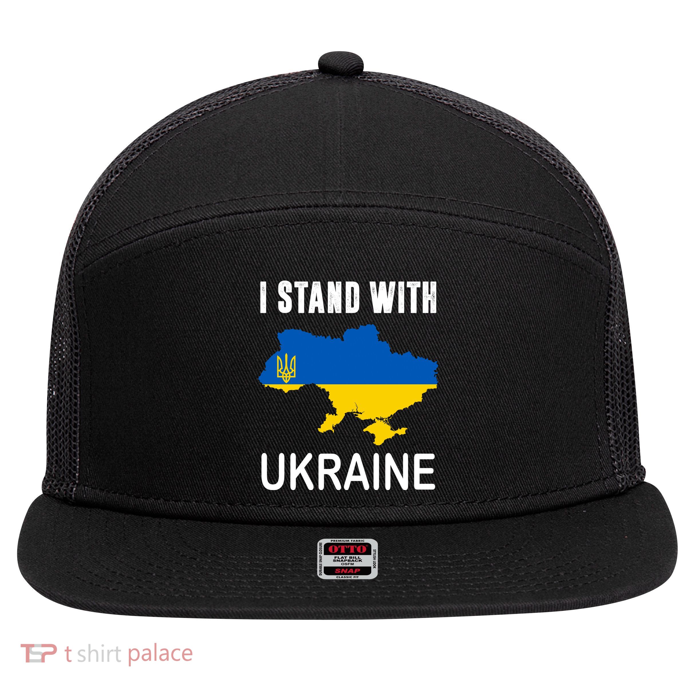 I Stand With Ukraine Map 7 Panel Mesh Trucker Snapback Hat