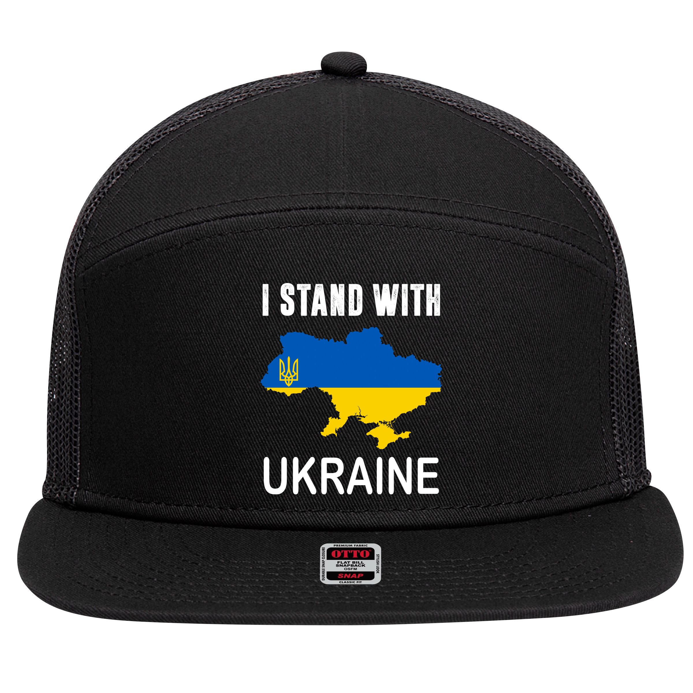 I Stand With Ukraine Map 7 Panel Mesh Trucker Snapback Hat