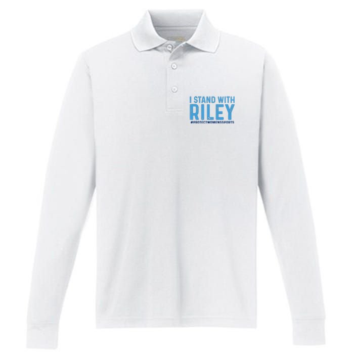 I Stand With Riley Gaines #ProtectWomensSports Performance Long Sleeve Polo