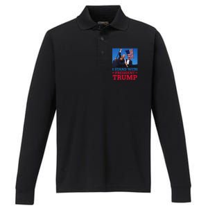 I Stand With Trump Strong Support Performance Long Sleeve Polo