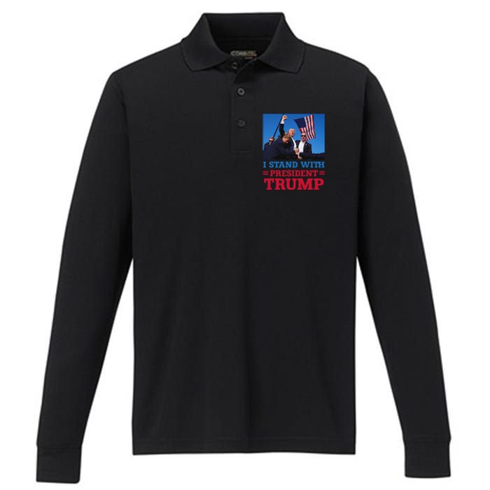 I Stand With Trump Strong Support Performance Long Sleeve Polo