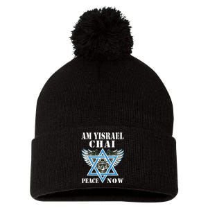 I Stand With Israel Am Yisrael Chai Peace Now  Pom Pom 12in Knit Beanie