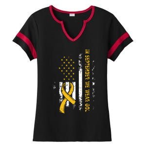 In September We Wear Gold Us Flag Childhood Cancer Awareness Ladies Halftime Notch Neck Tee