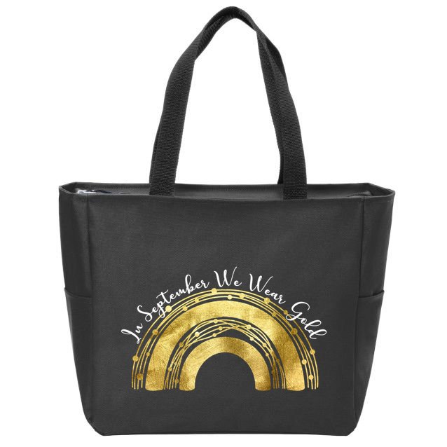 In September We Wear Gold Rainbow Childhood Cancer Zip Tote Bag