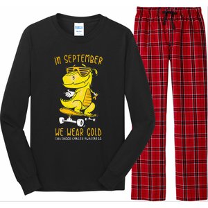 In September We Wear Gold Childhood Cancer Awareness T Rex Long Sleeve Pajama Set