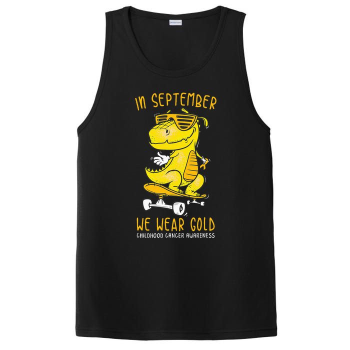 In September We Wear Gold Childhood Cancer Awareness T Rex PosiCharge Competitor Tank