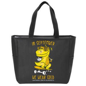 In September We Wear Gold Childhood Cancer Awareness T Rex Zip Tote Bag