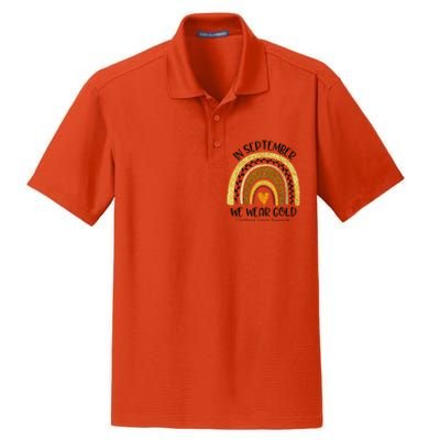 In September We Wear Gold Rainbow Childhood Cancer Awareness Gift Dry Zone Grid Polo