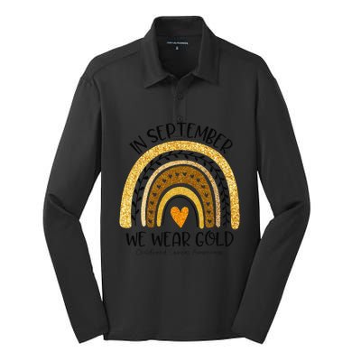 In September We Wear Gold Rainbow Childhood Cancer Awareness Gift Silk Touch Performance Long Sleeve Polo