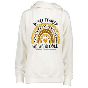 In September We Wear Gold Rainbow Childhood Cancer Awareness Gift Womens Funnel Neck Pullover Hood