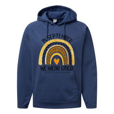 In September We Wear Gold Rainbow Childhood Cancer Awareness Gift Performance Fleece Hoodie