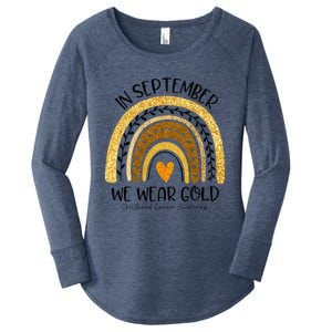 In September We Wear Gold Rainbow Childhood Cancer Awareness Gift Women's Perfect Tri Tunic Long Sleeve Shirt