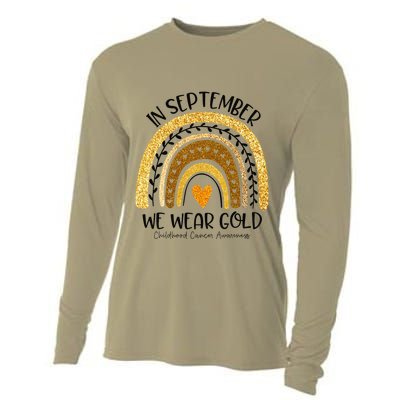 In September We Wear Gold Rainbow Childhood Cancer Awareness Gift Cooling Performance Long Sleeve Crew