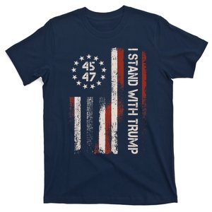 I Stand With Trump 45 47 4th Of July USA America Flag Retro T-Shirt