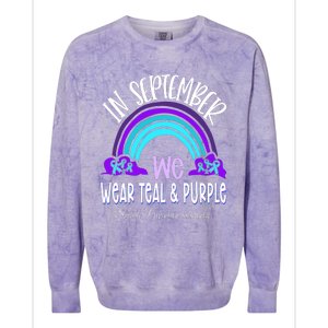 In September We Wear Teal Purple Ribbon Suicide Prevention Colorblast Crewneck Sweatshirt