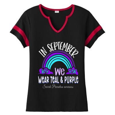 In September We Wear Teal Purple Ribbon Suicide Prevention Ladies Halftime Notch Neck Tee