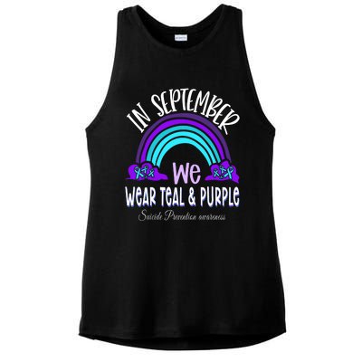 In September We Wear Teal Purple Ribbon Suicide Prevention Ladies PosiCharge Tri-Blend Wicking Tank