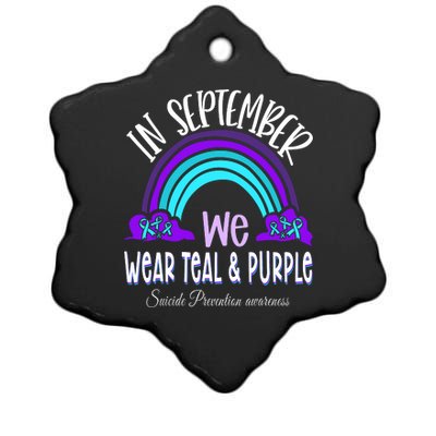 In September We Wear Teal Purple Ribbon Suicide Prevention Ceramic Star Ornament