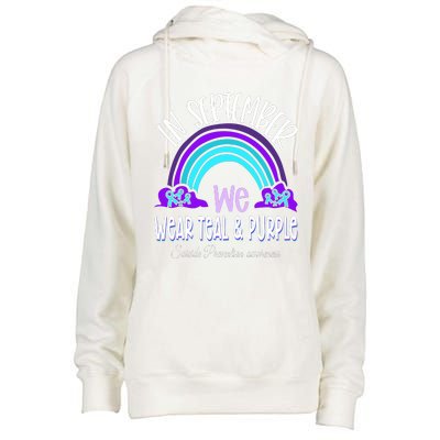 In September We Wear Teal Purple Ribbon Suicide Prevention Womens Funnel Neck Pullover Hood