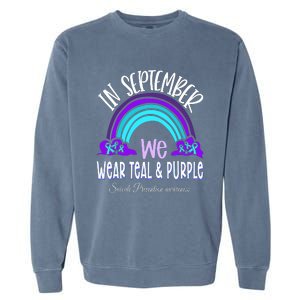 In September We Wear Teal Purple Ribbon Suicide Prevention Garment-Dyed Sweatshirt