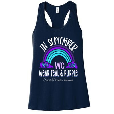 In September We Wear Teal Purple Ribbon Suicide Prevention Women's Racerback Tank