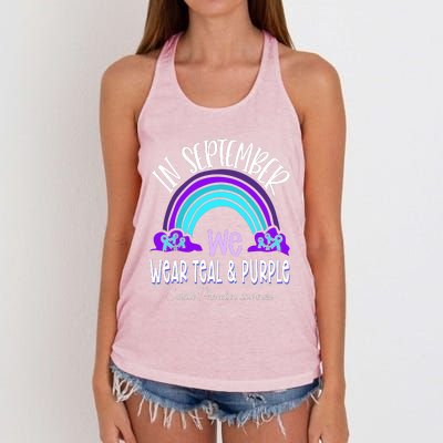 In September We Wear Teal Purple Ribbon Suicide Prevention Women's Knotted Racerback Tank