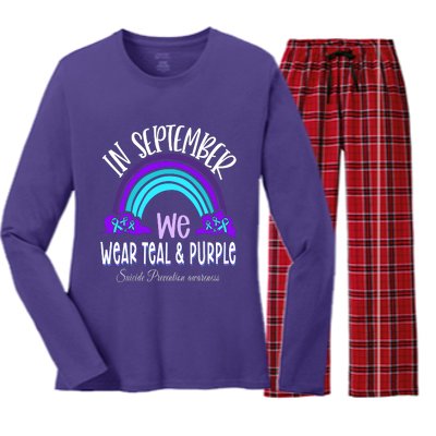 In September We Wear Teal Purple Ribbon Suicide Prevention Women's Long Sleeve Flannel Pajama Set 