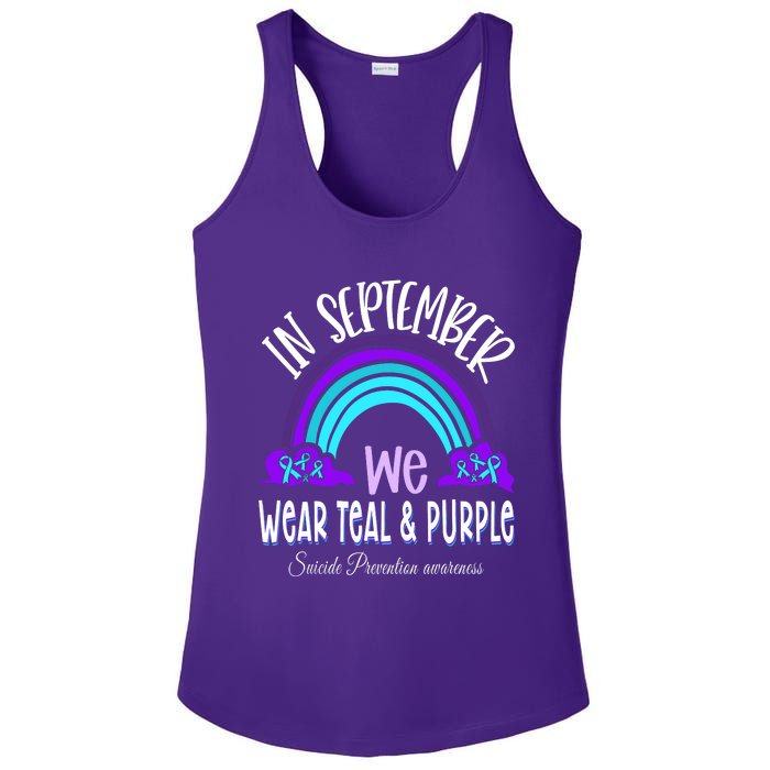 In September We Wear Teal Purple Ribbon Suicide Prevention Ladies PosiCharge Competitor Racerback Tank